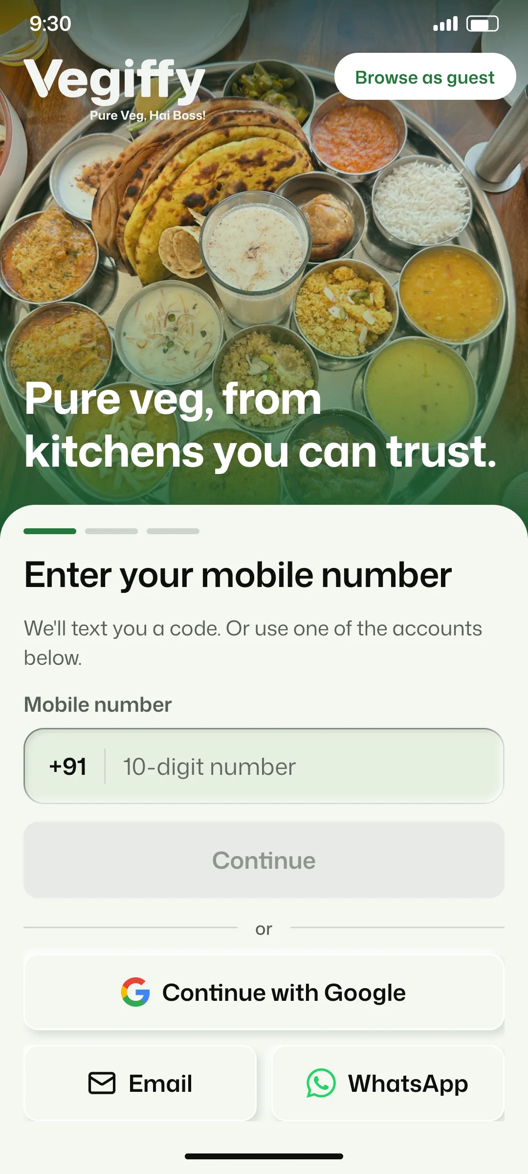 The Vegiffy app · Order veg food, see every charge, track live
